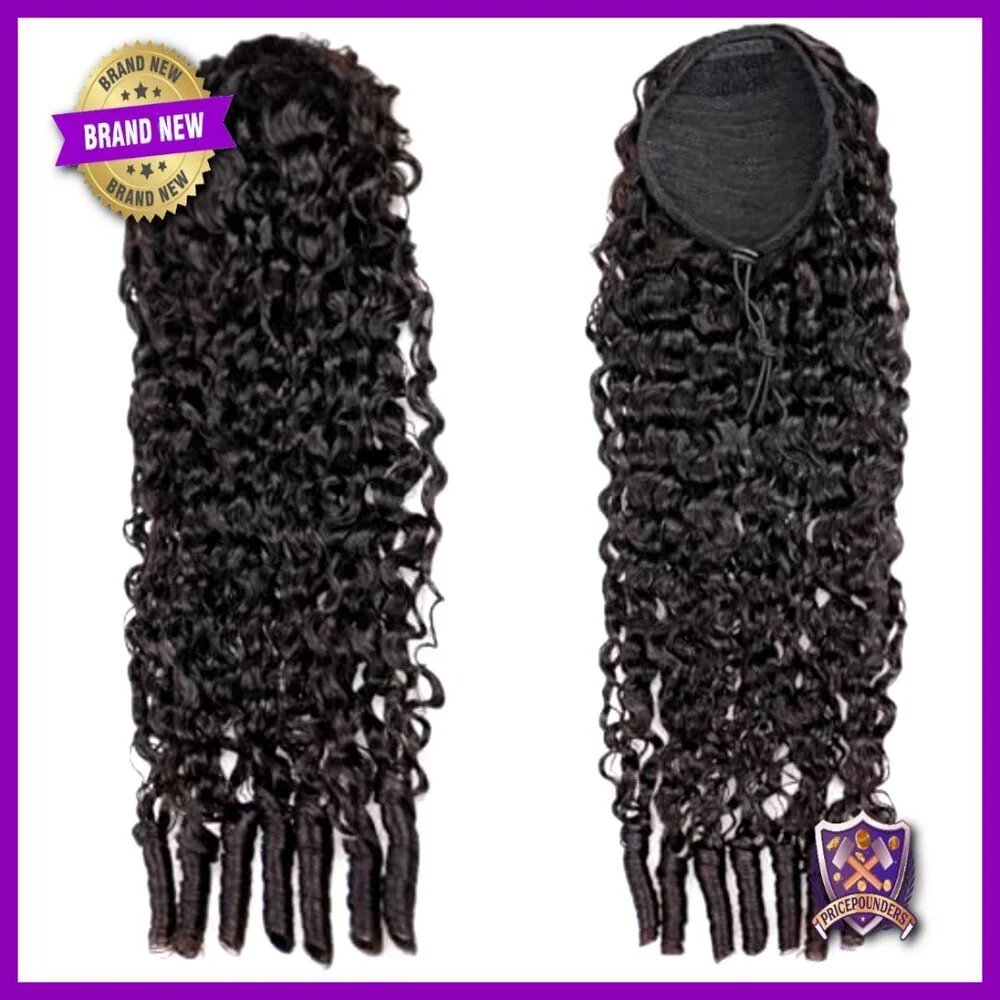 18 Inch Burmese Curly Ponytail Extensions Human Hair Clip Ins 3C4A